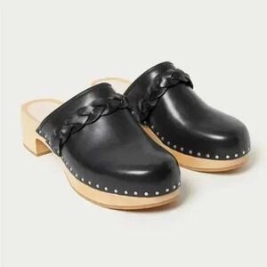 Loeffler Randall Polina Black Leather‎ Braided Slide Clogs Mules\Size 7.5